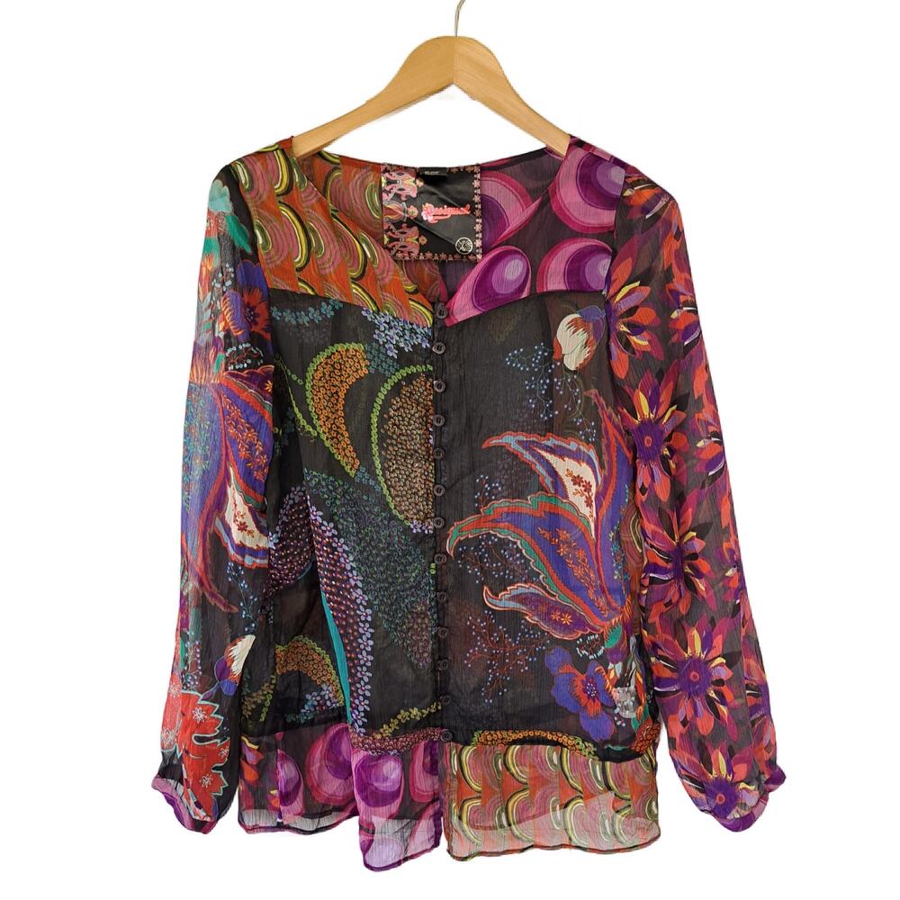 Desigual Sheer Multi Color Print Long Sleeve Tuni… - image 8